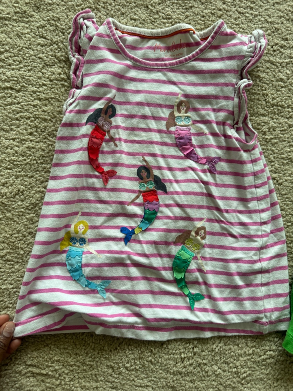 Striped Pink & White Mermaid Appliqué top